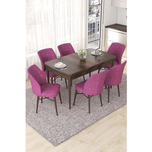 Hanah home Nef - Baroque, Purple BaroquePurple Extendable Dining Table & Chairs Set (7 Pieces) Cene