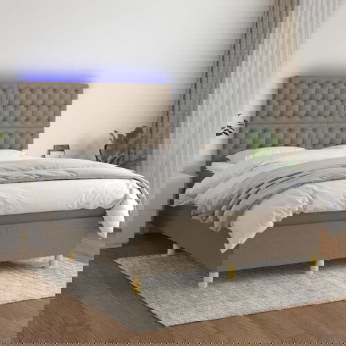 The Living Store Box spring postelja z vzmetnico LED taupe 140x200 cm blago - Box Spring Postelja, (21515351) Slike