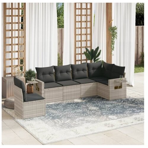 vidaXL 6-dijelni set vrtnih sofa od poliratana s jastucima svjetlosivi Cene
