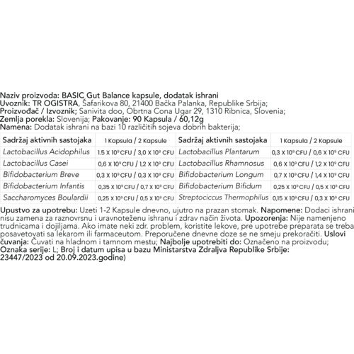 Basic Supplements Gut Balance -Pro-Probiotic / 90 Vegan Capsule Cene