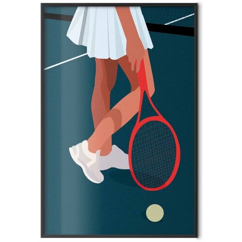  Plakat - Tennis Player with a Red Racket on the Court - Illustration 40x60 Crni okvir Slike