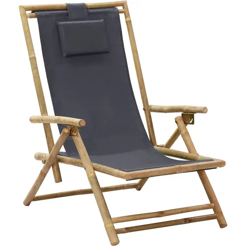  Nagibna stolica za opuštanje od bambusa i tkanine tamnosiva