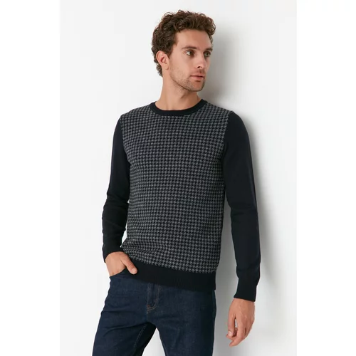 Trendyol Navy Blue Men's Slim Fit Crew Neck Jacquard Smart Knitwear Sweater