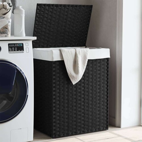 VidaXL Ko&amp;scaron;ara za rublje s poklopcem crna 46 x 33 x 60 cm od poliratana Slike