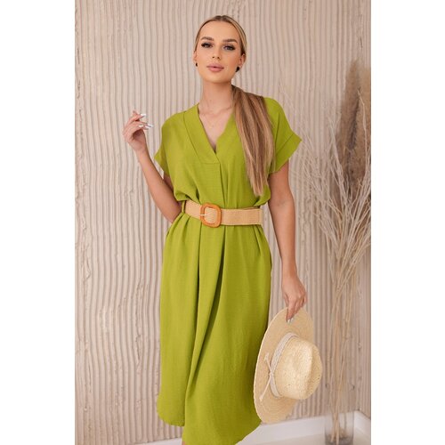 Kesi Włoski Dress with a decorative belt kiwi Cene