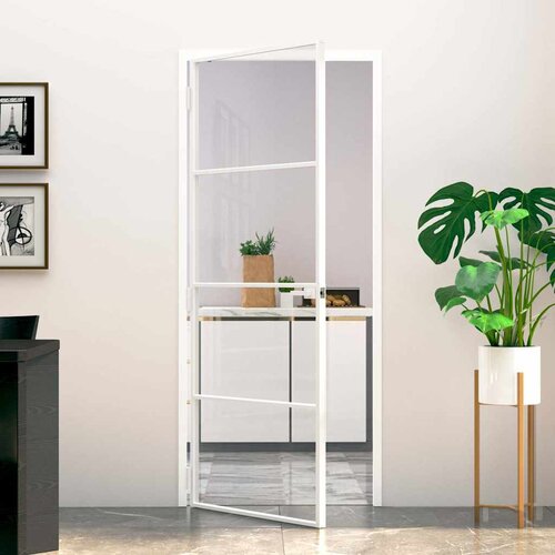 Sobna vrata bijela 83x201,5 cm kaljeno staklo i aluminij tanka Slike