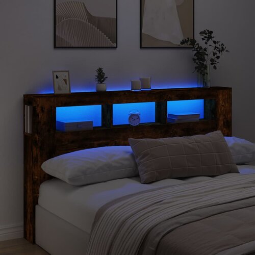 vidaXL LED posteljno vzglavje dimljen hrast 180x18,5x103,5 cm inž. les Cene