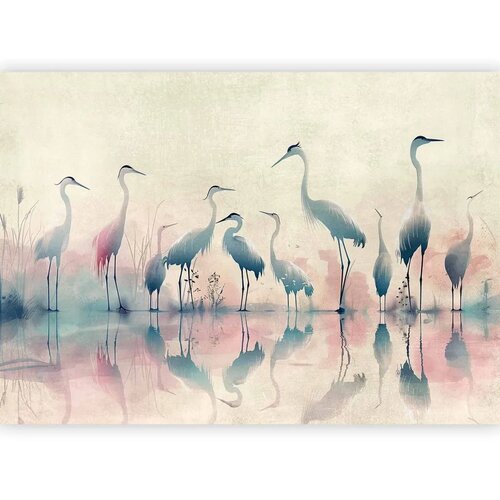  Foto tapeta - Birds by the lake - herons painted in watercolour in delicate grey and pink colours 350x256 Premium Cene