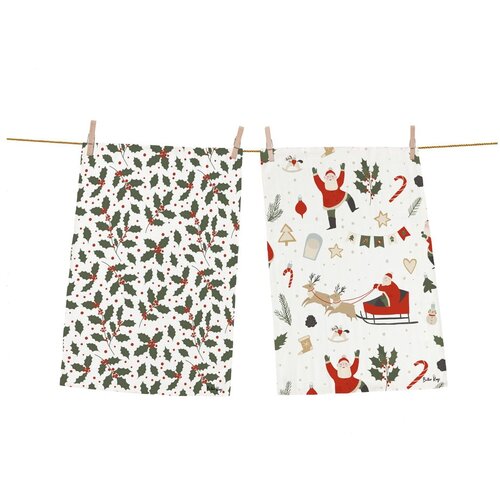 Butter Kings Pamučna kuhinjska krpa 2 kom s božićnim motivom 50x70 cm Happy Santa – Cijene