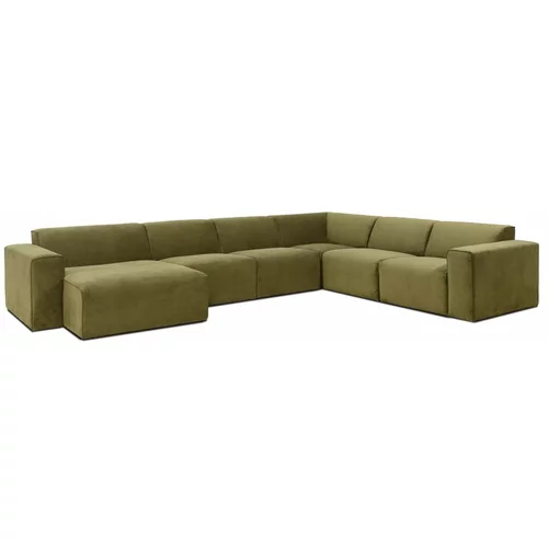 Scandic kaki zelena baršunasta modularna sofa u obliku slova U Sting, lijevi kut