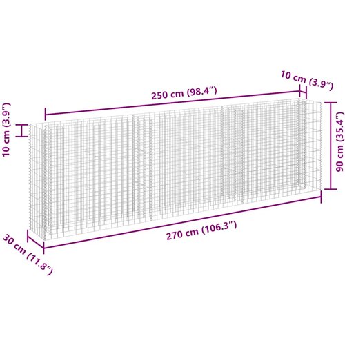  Gabionska sadilica od pocinčanog čelika 270 x 30 x 90 cm Slike
