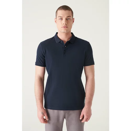 Avva Men's Navy Blue 100% Egyptian Cotton Standard Fit Normal Cut 3 Button Polo Neck T-shirt