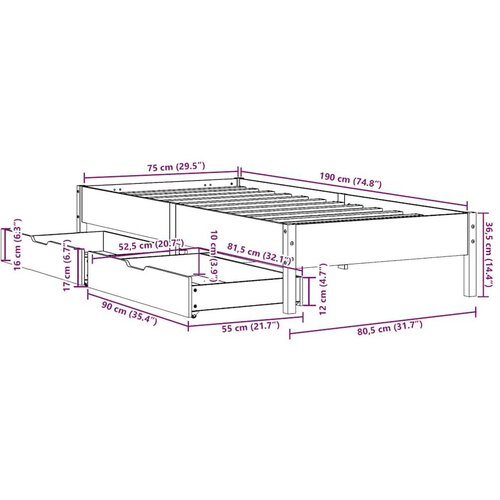 VidaXL Okvir kreveta bez madraca bijeli 75 x 190 cm masivna borovina Slike