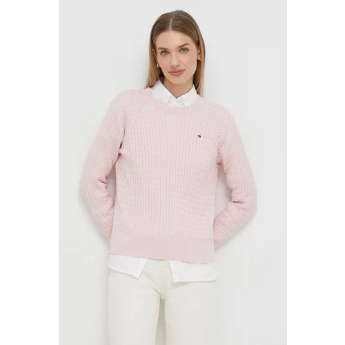 Tommy Hilfiger Bombažen pulover roza barva