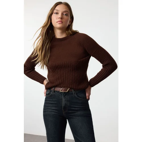 Trendyol Brown Soft Textured Knit Detailed Knitwear Sweater