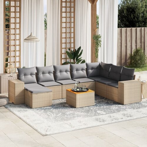 vidaXL 9-dijelni set vrtnih sofa s jastucima bež od poliratana Cijene
