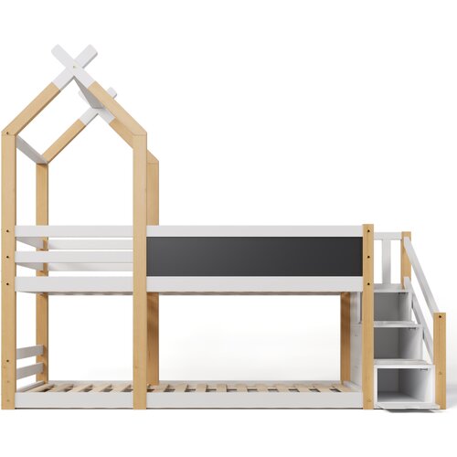 Möbrio Pogradna postelja Cabane 90x200 cm z odlagalno lestvijo in tablo, letveno dno, bela, (22060421) Cene