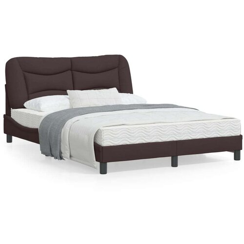  Posteljni okvir z LED lučkami temno rjav 140x200 cm tkanina Slike