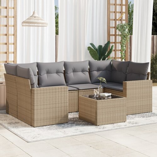 vidaXL 7-dijelni set vrtnih sofa od poliratana s jastucima bež Cijene