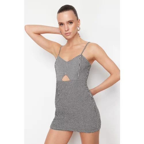 Trendyol Black Checkered Window Detailed Strappy Mini Woven Jumpsuit