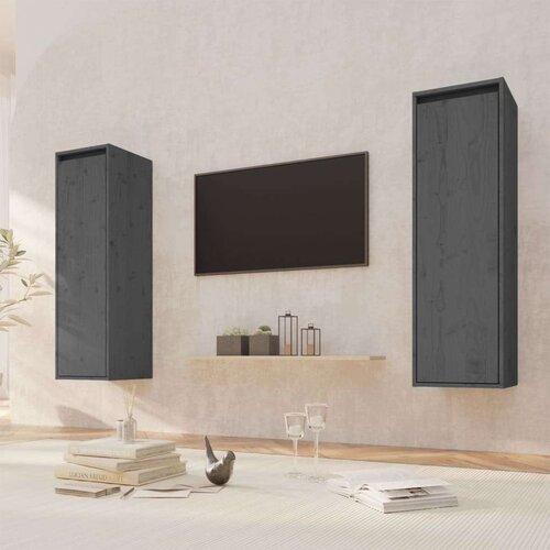  Zidni ormarići 2 kom sivi 30 x 30 x 100 cm od masivne borovine Slike