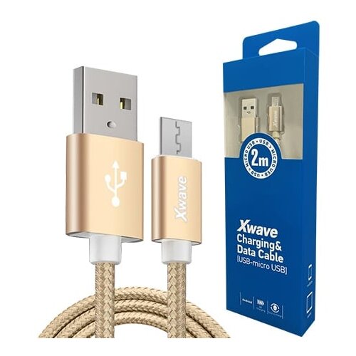 X Wave USB kabl /USB 2.0 (tip A -mu&scaron;ki) -Micro USB (tip A -mu&scaron;ki)/dužina 2m/2A/Aluminium /zlatni upleteni ( USB Micro 2m 2A Al /gold mesh ) USB Micro 2m 2A Al /gold mesh Cene