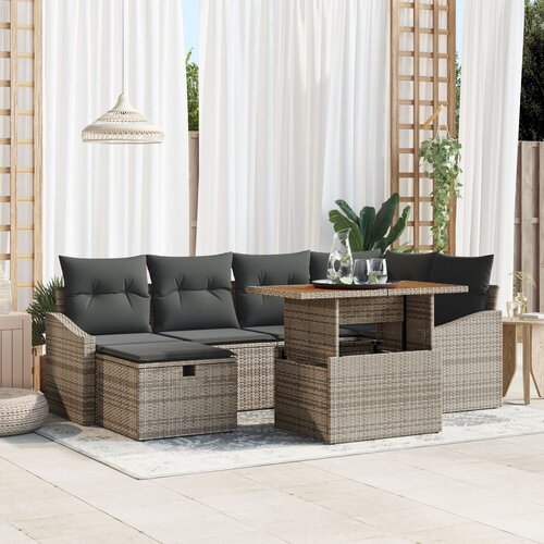 VidaXL 7-delna vrtna sofa garnitura s blazinami siva poli ratan Slike