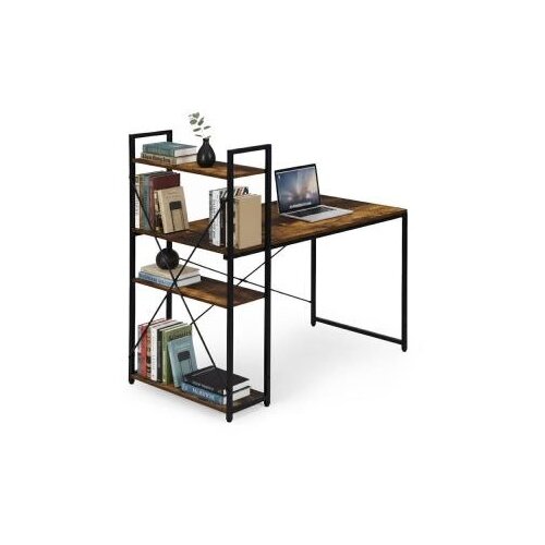ModernHome TH-SD-7-16 &amp;ndash; Delovna miza za računalnik s 3 policami, 120 &amp;times; 60 cm, loft dizajn, oreh/črna Slike