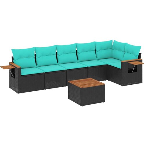  7-dijelni set vrtnih sofa od poliratana s jastucima crni Slike