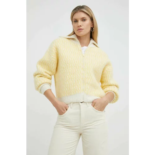 American Vintage Kardigan s primjesom vune za žene, boja: žuta, lagani