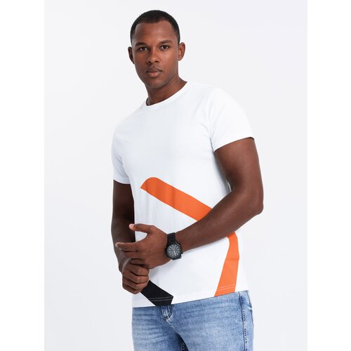 Ombre Men's cotton T-shirt with delicate embroidery - cream Cijene