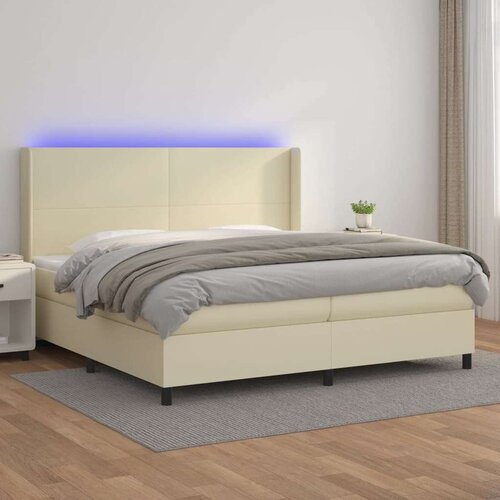  Krevet box spring s madracem LED krem 200x200cm od umjetne kože Cijene