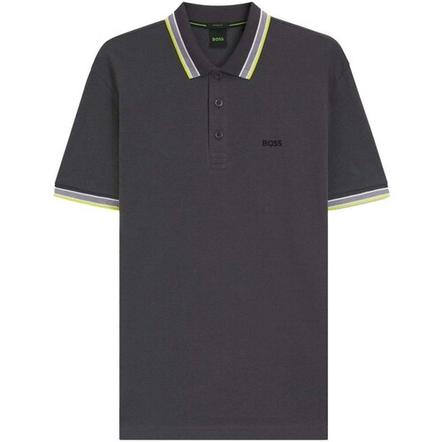 Boss Paddy Piqu&amp;eacute; Polo Shirt Dark Grey/Yellow Siva Slike