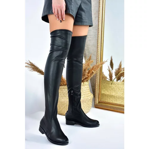 Fox Shoes Faux Leather Black Stretch Notebook Flexible Women's Boots