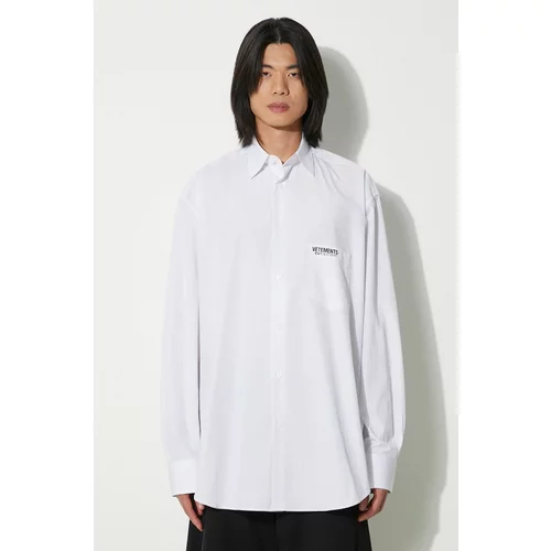 Vetements Pamučna košulja Established Logo Shirt za muškarce, boja: bijela, relaxed, s klasičnim ovratnikom, UE64SH220W