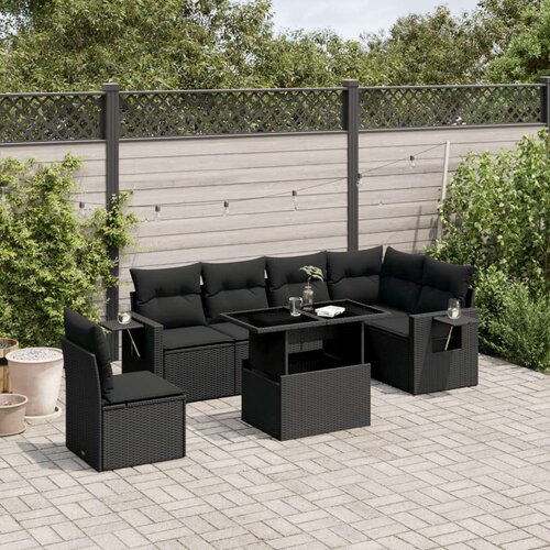  7-dijelni set vrtnih sofa od poliratana s jastucima crni Cijene