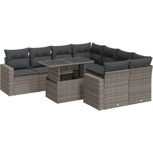 vidaXL 9-dijelni set vrtnih sofa od poliratana s jastucima sivi Cijene