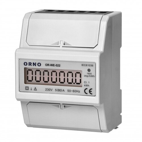 Orno LCD monofazni merač potro&scaron;nje 80A za DIN &scaron;inu 3P 1600imp/kWh IP51 strujomer OR-WE-522 Cene