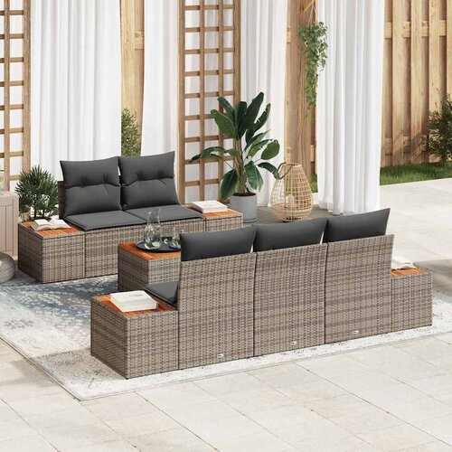  Sjedeća garnitura za vrt s jastukom 6 pcs Siva Poli ratan Slike