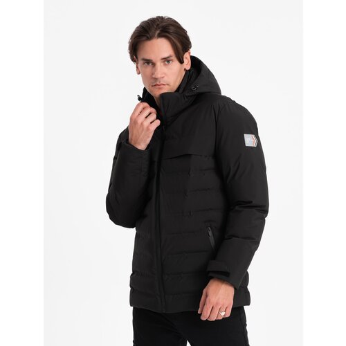 Ombre Men's winter jacket with detachable hood - black Cene