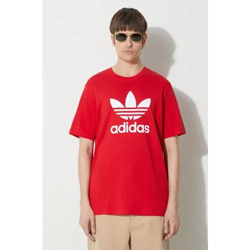 Adidas Bombažna kratka majica Trefoil moška, rdeča barva, IR8009