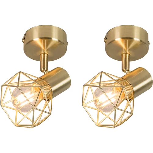 QAZQA Komplet dveh Art Deco reflektorjev iz medenine, ki se lahko vrtijo in nagibajo - Mosh 1