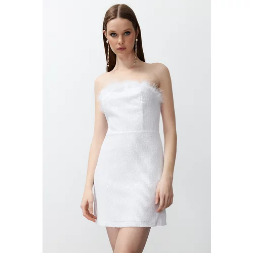 Trendyol White Fitted Sequin Wedding/Wedding Elegant Evening Dress
