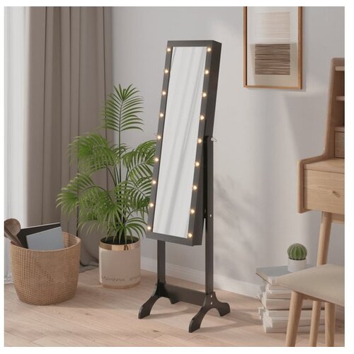  Prostostoječe ogledalo z LED lučkami črno 34x37x146 cm Cene
