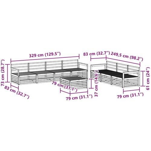  Set vanjskih sofa 8 kom. Prirodna Čvrsto drvo akacije Smeđa 79 x 79 x 37 cm Slike