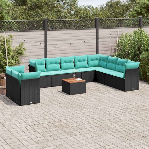  Vrtna garnitura - 11-dijelni set vrtnih sofa od poliratana s jastucima crni - Crna 1 Cijene