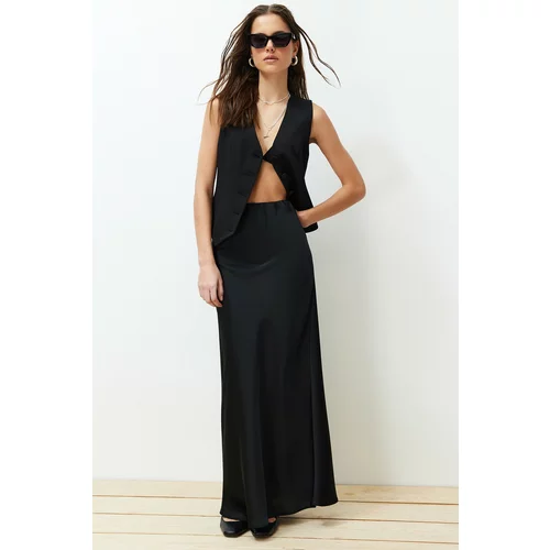 Trendyol Black Satin Fish Shape Maxi Length Woven Skirt