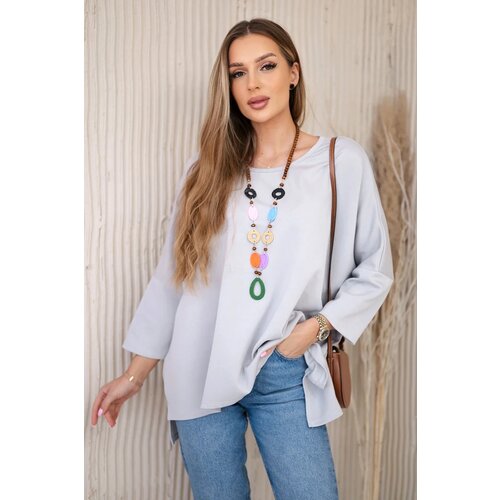 Kesi Włoski Oversize blouse with necklace buttery fabric grey Cijene