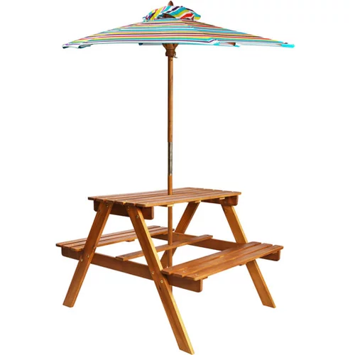  Otroška piknik miza s senčnikom 79x90x60 cm trakacijev les
