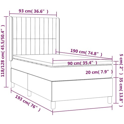 Box spring krevet s madracem svjetlosivi 90x190 cm od tkanine Slike